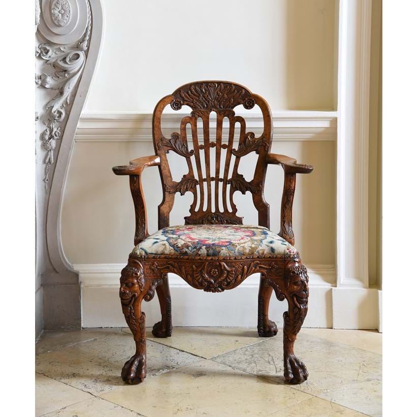 Inline Image - Lot 110: A George II carved walnut open armchair, attributed to Daniel Bell and Thomas Moore, circa 1735 | Est. £30,000-50,000 (+ fees)