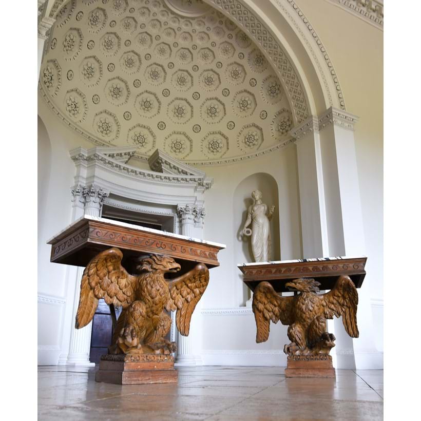 Inline Image - Lot 121: A pair of George II carved pine eagle console tables, in the manner of Francis Brodie, circa 1740 | Est. £40,000-60,000 (+ fees) | (Photographed in the Great Hall, Kirtlington Park)