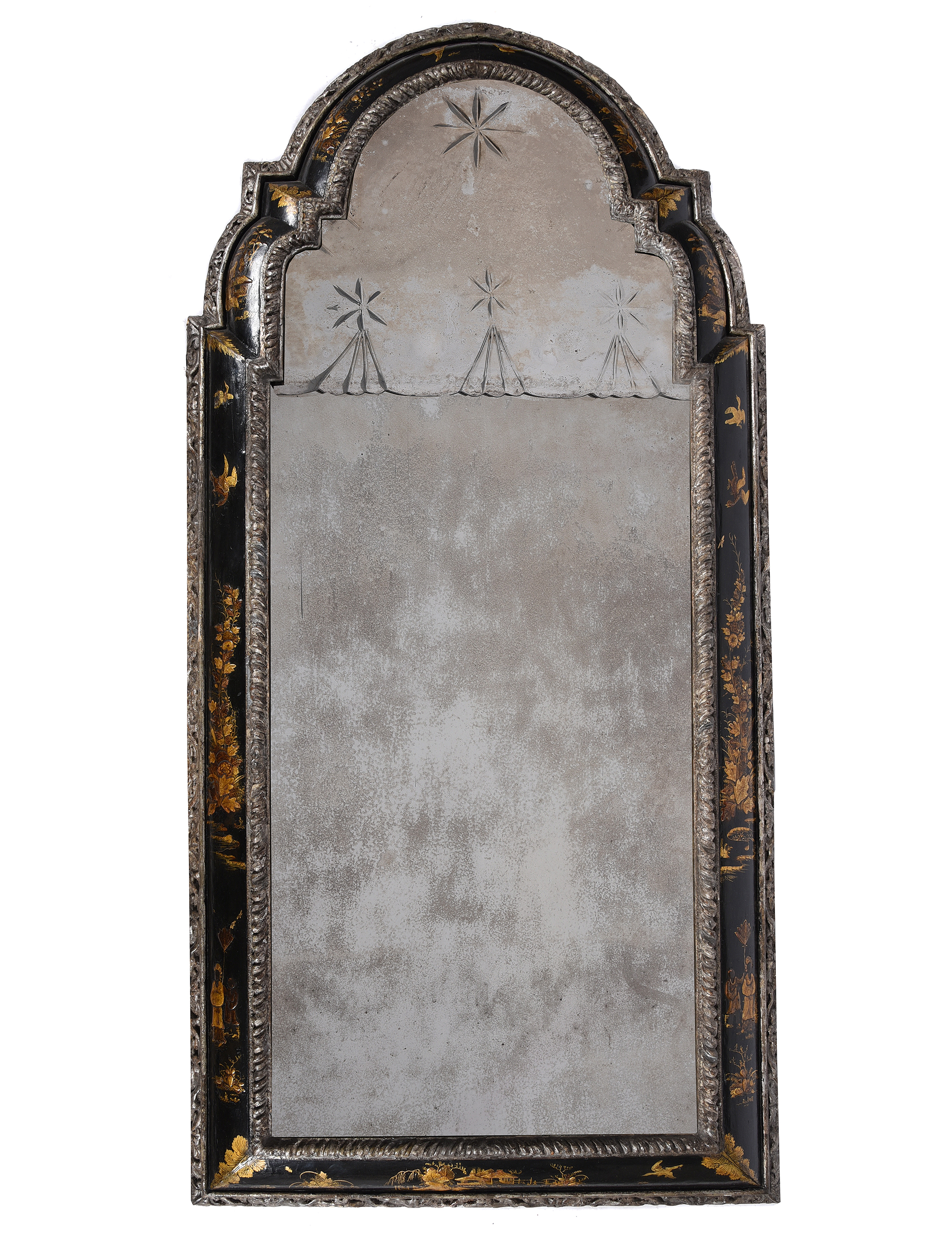 Inline Image - Lot 397: A Queen Anne black lacquer, japanned and silvered wall mirror, circa 1710 | Est. £15,000-25,000 (+ fees)