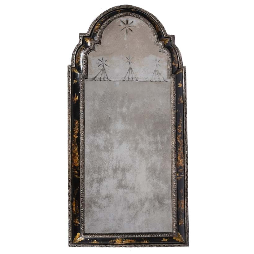 Inline Image - Lot 397: A Queen Anne black lacquer, japanned and silvered wall mirror, circa 1710 | Est. £15,000-25,000 (+ fees)