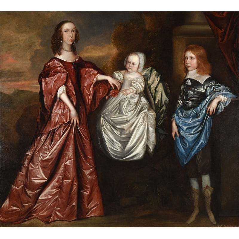 Attributed to Joan Carlile (British circa 1606-1679), 'Portrait of Anne, Philadelphia and Thomas Wharton, later 5th Lord Warton', Oil on canvas