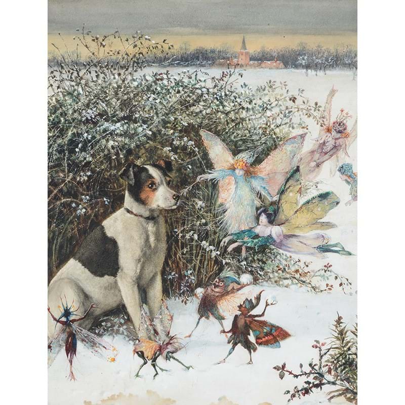 John Anster Fitzgerald (British 1832-1906), 'Snowy mischief', Watercolour and bodycolour