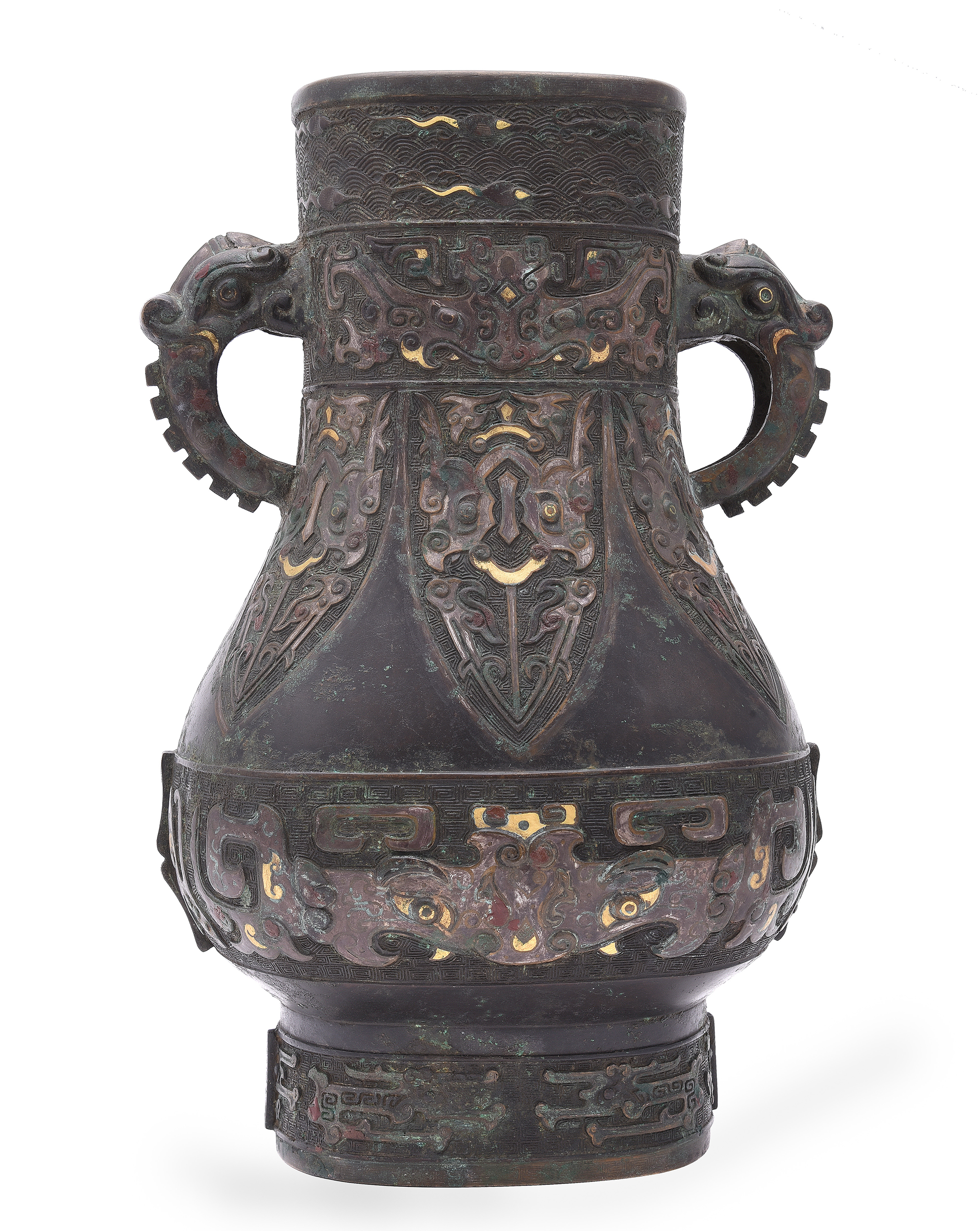 Inline Image - Lot 29: A Chinese bronze archaistic vase, hu, Qing Dynasty | Sold for £25,000