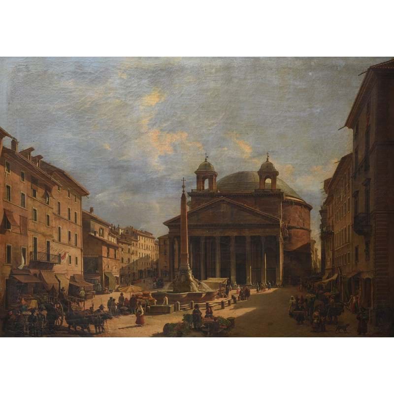 Jean Victor Louis Faure (French 1786-1879), ‘Market Day, The Pantheon, Rome’, oil on canvas 
