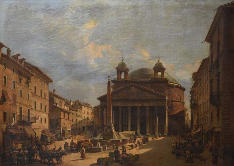 Inline Image - Lot 112: Jean Victor Louis Faure (French 1786-1879), 'Market Day, The Pantheon, Rome', Oil on canvas | Est. £30,000-50,000 (+ fees)