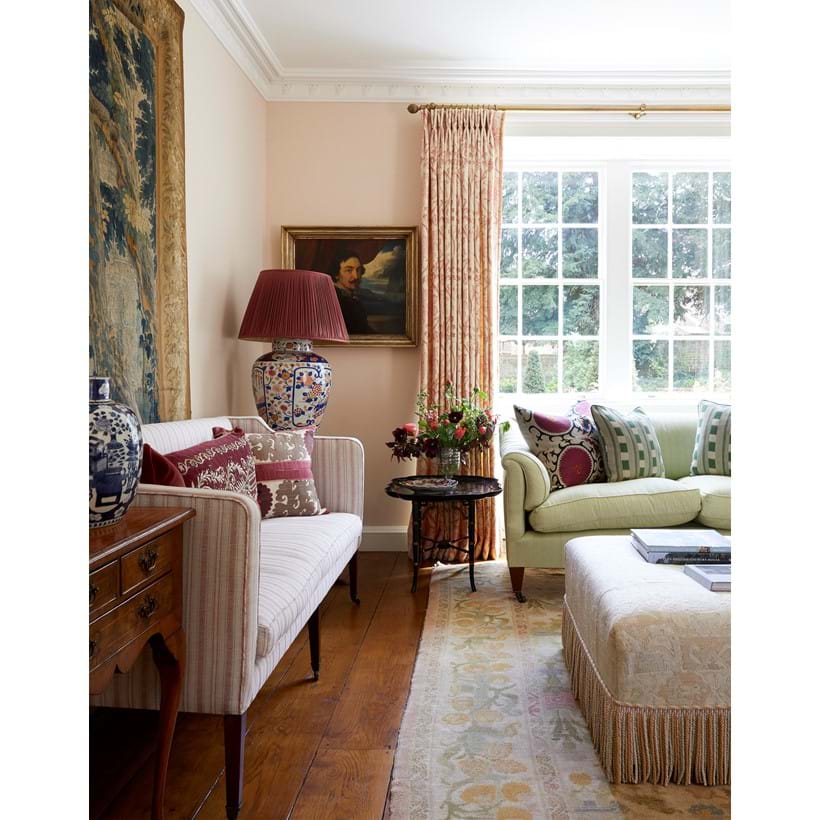 Inline Image - Verdure tapestry in combination with many other antique fabrics and rugs provides scale in this drawing room by VSP Interiors