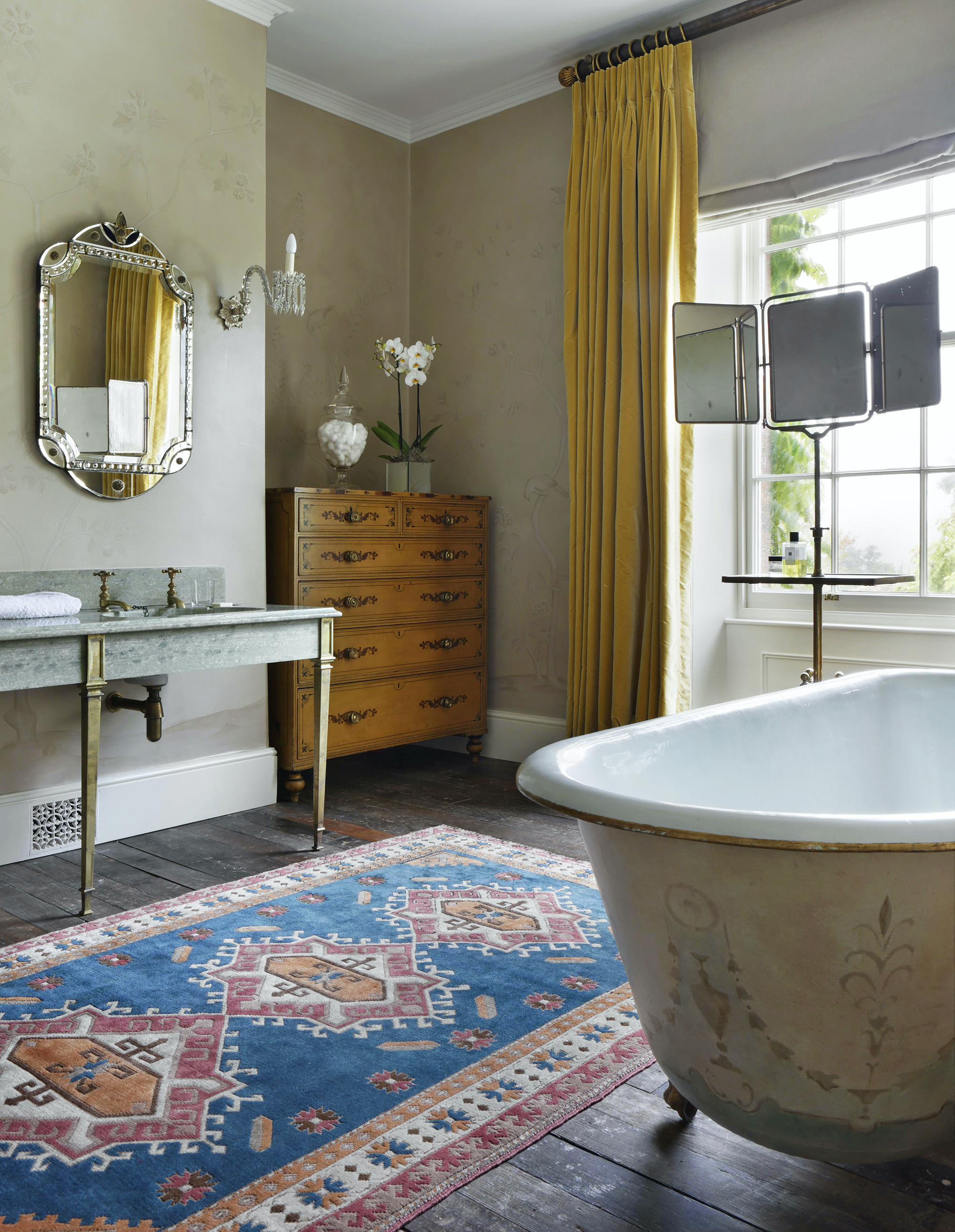 Inline Image - Henriette likes to use antique rugs to add colour and texture in bathrooms