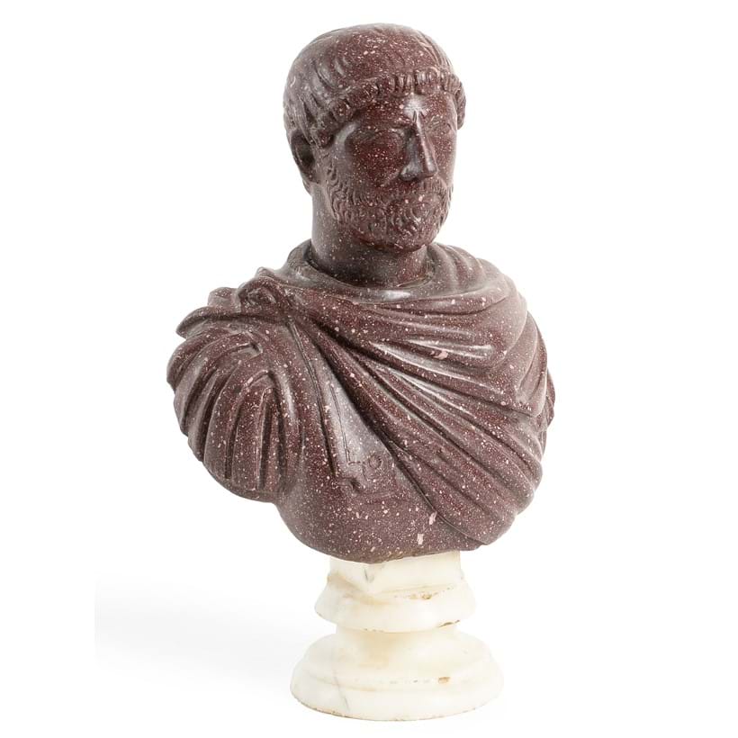 Inline Image - Lot 28: A carved red porphyry bust of Emperor Hadrian, Italian, 17th century style | Est. £2,000-3,000 (+ fees)