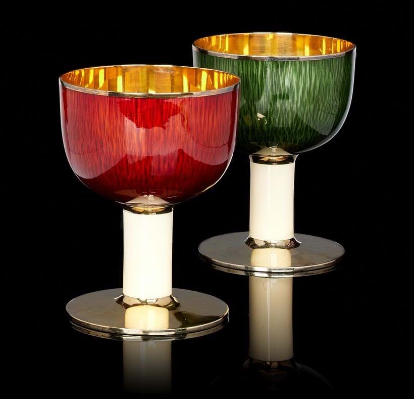 Inline Image - Lot 110: A pair of silver gilt and enamel goblets, Gerald Benney, Master Enameller's mark for Robert Vidal Winter, London 1971 | Est. £2,500-3,500 (+ fees)