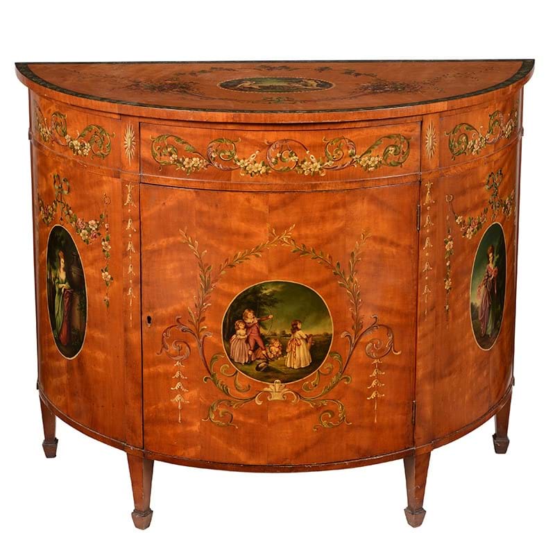 A Sheraton Revival painted satinwood side cabinet, circa 1900