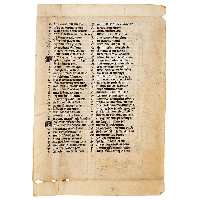 Inline Image - Lot 31: Guillaume de Lorris and Jean de Meun, Roman de la Rose, in Middle French, illuminated manuscript on parchment [northern France (probably Paris), mid-fourteenth century] | Est. £10,000-15,000 (+ fees)
