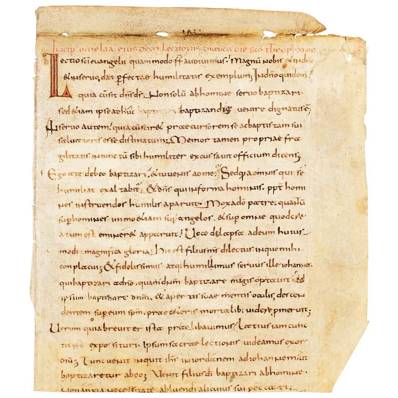 Inline Image - Lot 1: Ɵ Three cuttings from an exceptionally early manuscript of Paul the Deacon's Homiliary, in Latin, on parchment [Rhineland, late eighth or early ninth century] | Est. £25,000-35,000 (+ fees)