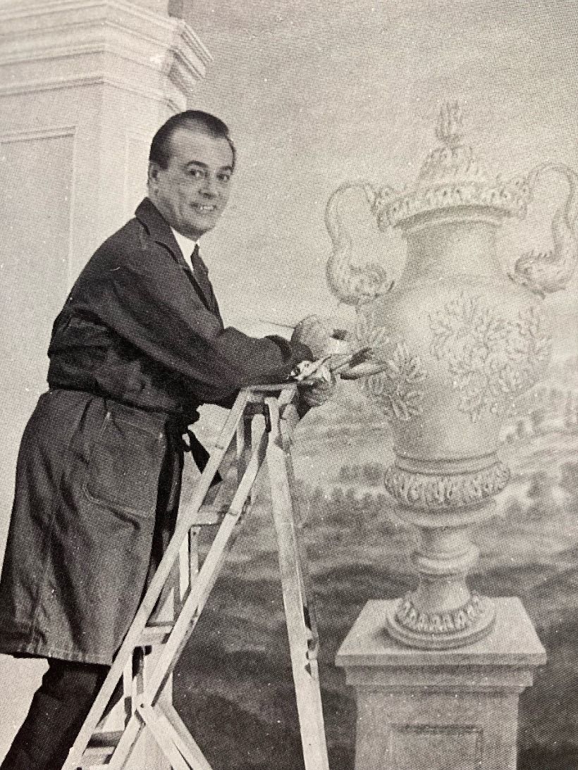 Inline Image - Oliver Messel working on the redecoration of Flaxley in 1962 (courtesy of the Messel Family Archive & Collection)