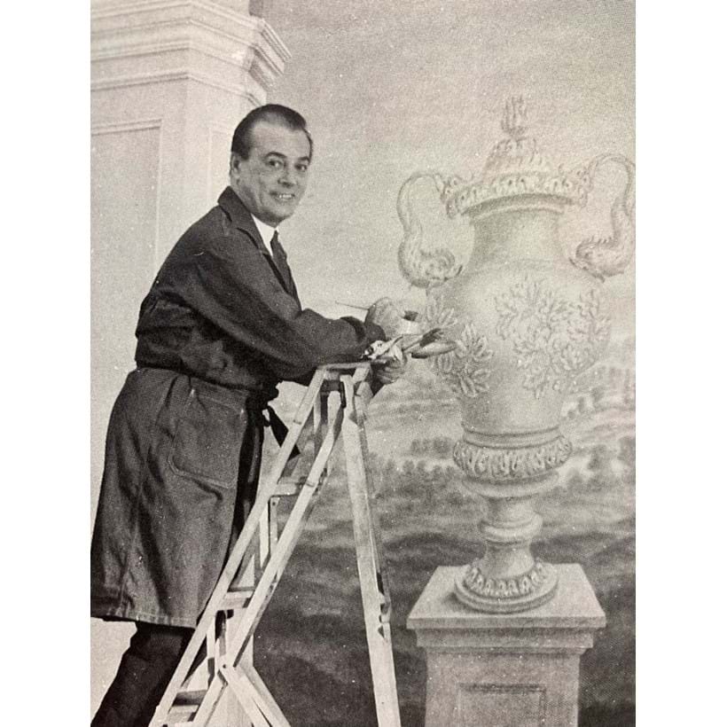 Inline Image - Oliver Messel working on the redecoration of Flaxley in 1962 (courtesy of the Messel Family Archive & Collection)