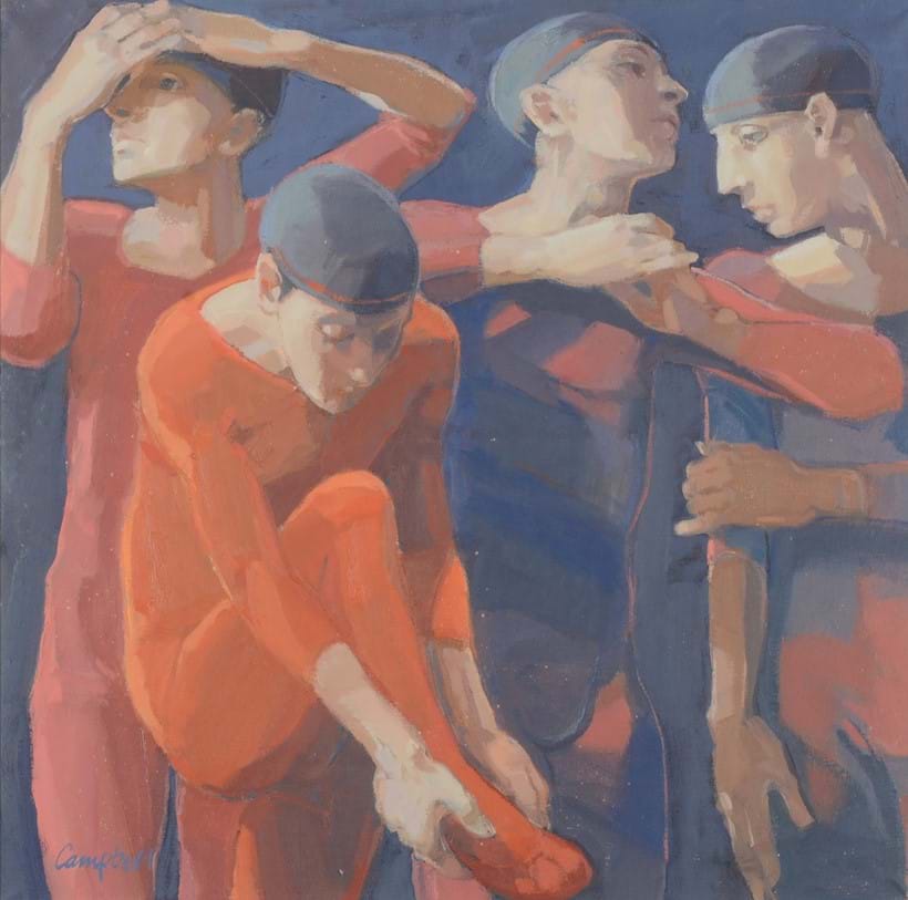 Inline Image - Lot 238: λ Catriona Campbell (Scottish b. 1940), 'In the Wings', Oil on canvas | Est. £800-1,200 (+ fees)