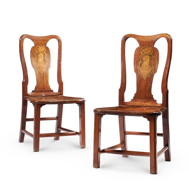 Lot 351: A pair of Chinese export padouk and marquetry side chairs, late 18th/early 19th century