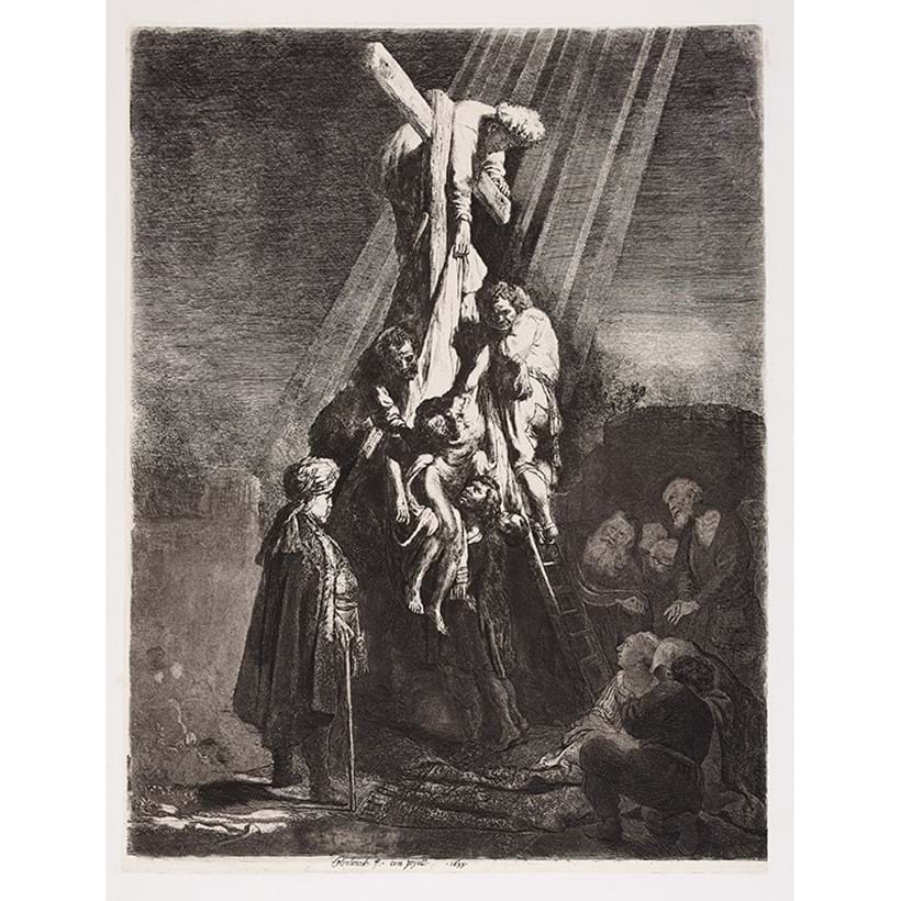 Inline Image - Rembrandt van Rijn (1606-1669), 'The Descent from the Cross: Second Plate', Etching and engraving, 1633. Sold for £17,500 in July 2022