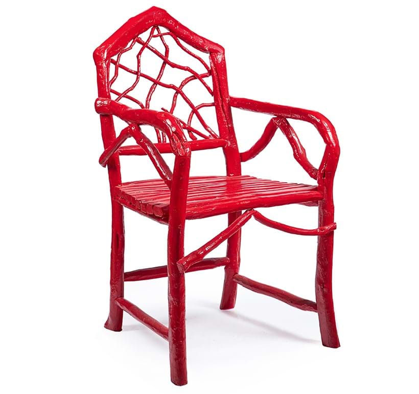 Inline Image - Lot: 378: A Moroccan red painted root-form open armchair, 'Now on the Ocean', designed by Umberto Pasti