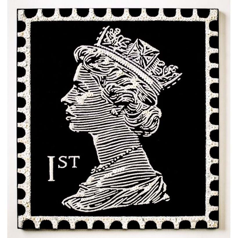 Inline Image - Ann Carrington (British B.1962), Pearly Queen of St James's Palace, acrylic and pearl buttons hand sewn on black canvas in artist's perspex box, 120 x 110cm (47 x 43¼ in.) | Est. £10,000-20,000