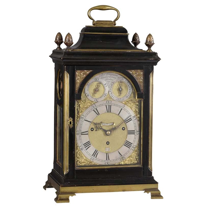 Inline Image - Lot 178: A fine George III brass mounted ebonised quarter-chiming table clock, Thomas Grignion, London, circa 1760 | Est. £4,000-6,000 (+ fees)