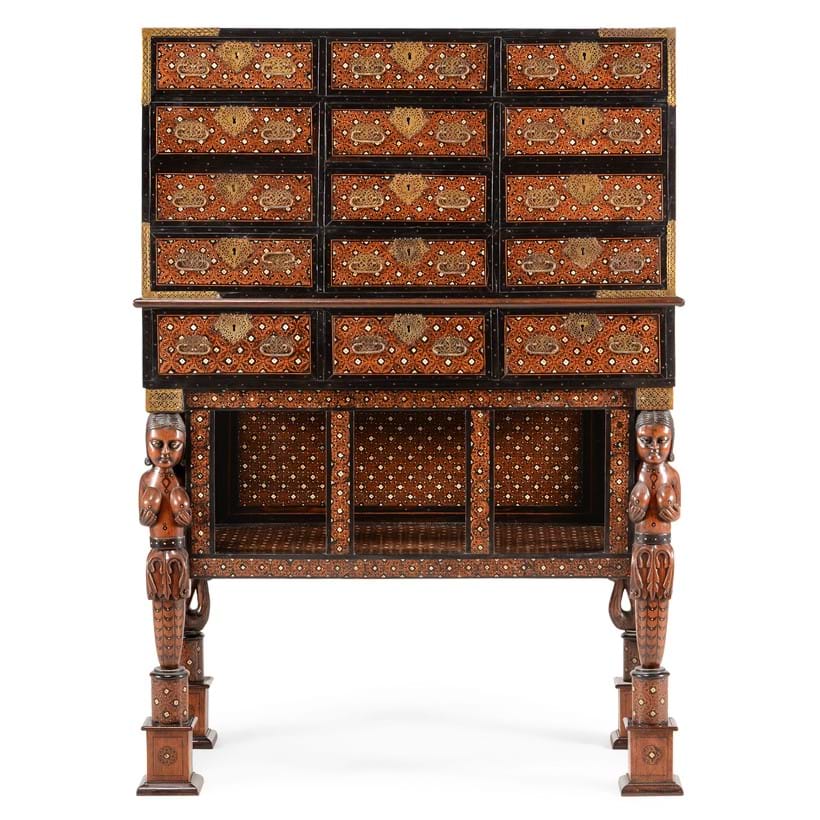 Inline Image - Lot 519: Y An Indo-Portuguese teak, ebony and ivory parquetry contador or cabinet on stand, Goa, late 17th/early 18th century | Est. £20,000-30,000 (+ fees)