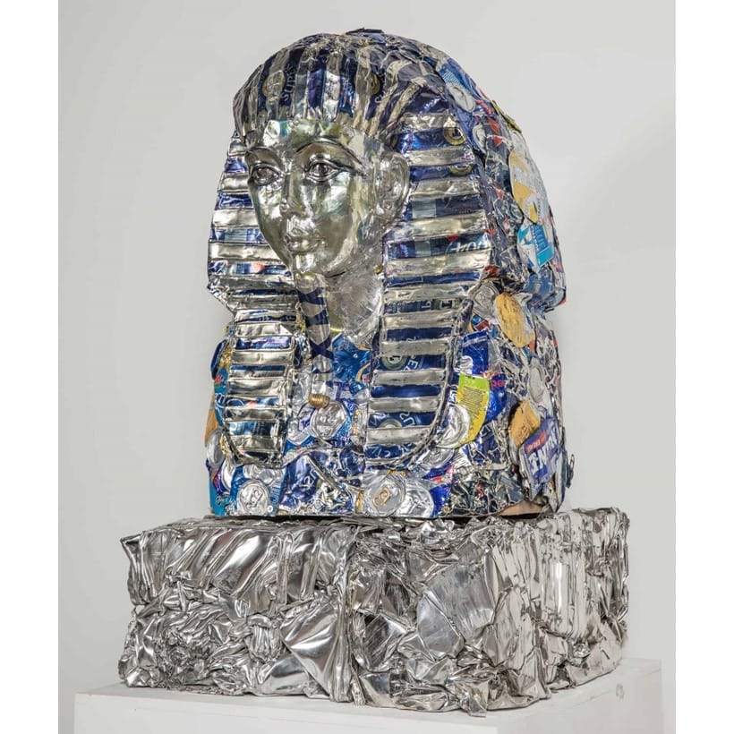 Inline Image - Tutankhamun, medium: Compressed beer cans | Image courtesy of Ann Carrington