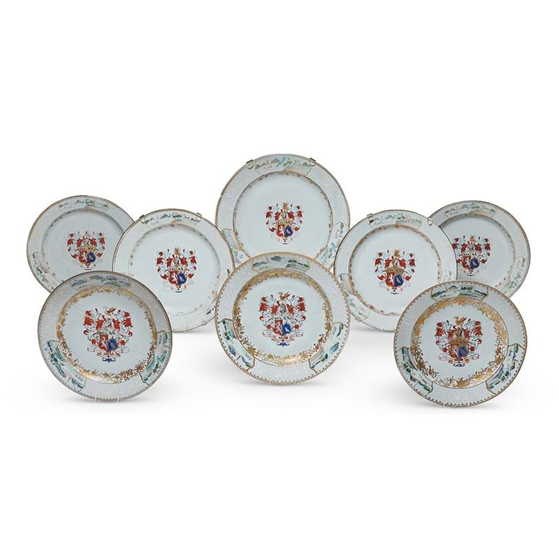 A group of eight Chinese export armorial dishes, circa 1737