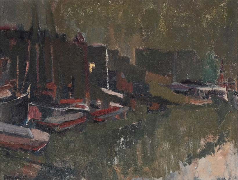 Inline Image - Lot 54: λ David Bomberg (British 1890-1957), 'Thames Barges - London', oil on canvas | Est. £20,000-30,000 (+ fees)