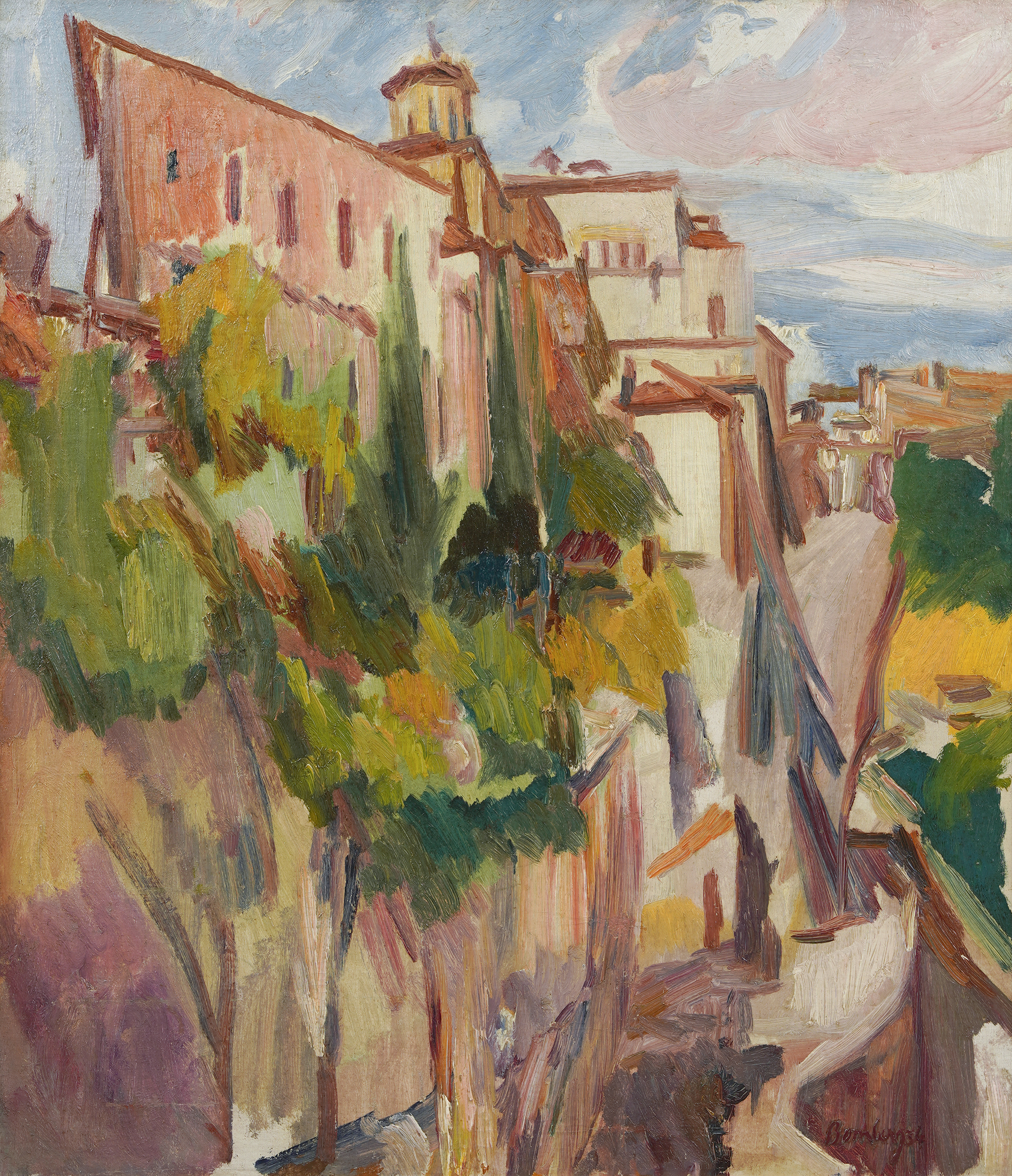 Inline Image - Lot 51: λ David Bomberg (British 1890-1957), 'The Garden and Tower of the Sacristy, Cuenca Cathedral', Oil on canvas | Est. £200,000-300,000 (+ fees)
