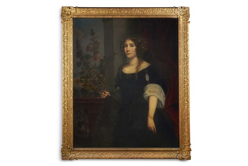 Inline Image - Lot 28: Circle of Pieter Borselaer (Dutch 1632-1692), Portrait of Catherine Boevey, 'The Perverse Widow', three-quarter length, in a black dress and mant, Oil on canvas | Est. £4,000-6,000 (+ fees)
