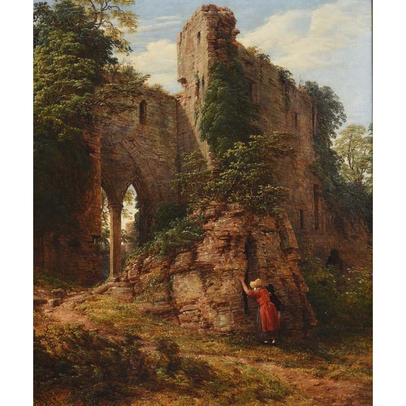 Inline Image - Lot 43: Thomas Baker of Leamington (British 1809-1869), 'Figures by Goodrich Castle', oil on canvas | Est. £700-1,000 (+ fees)