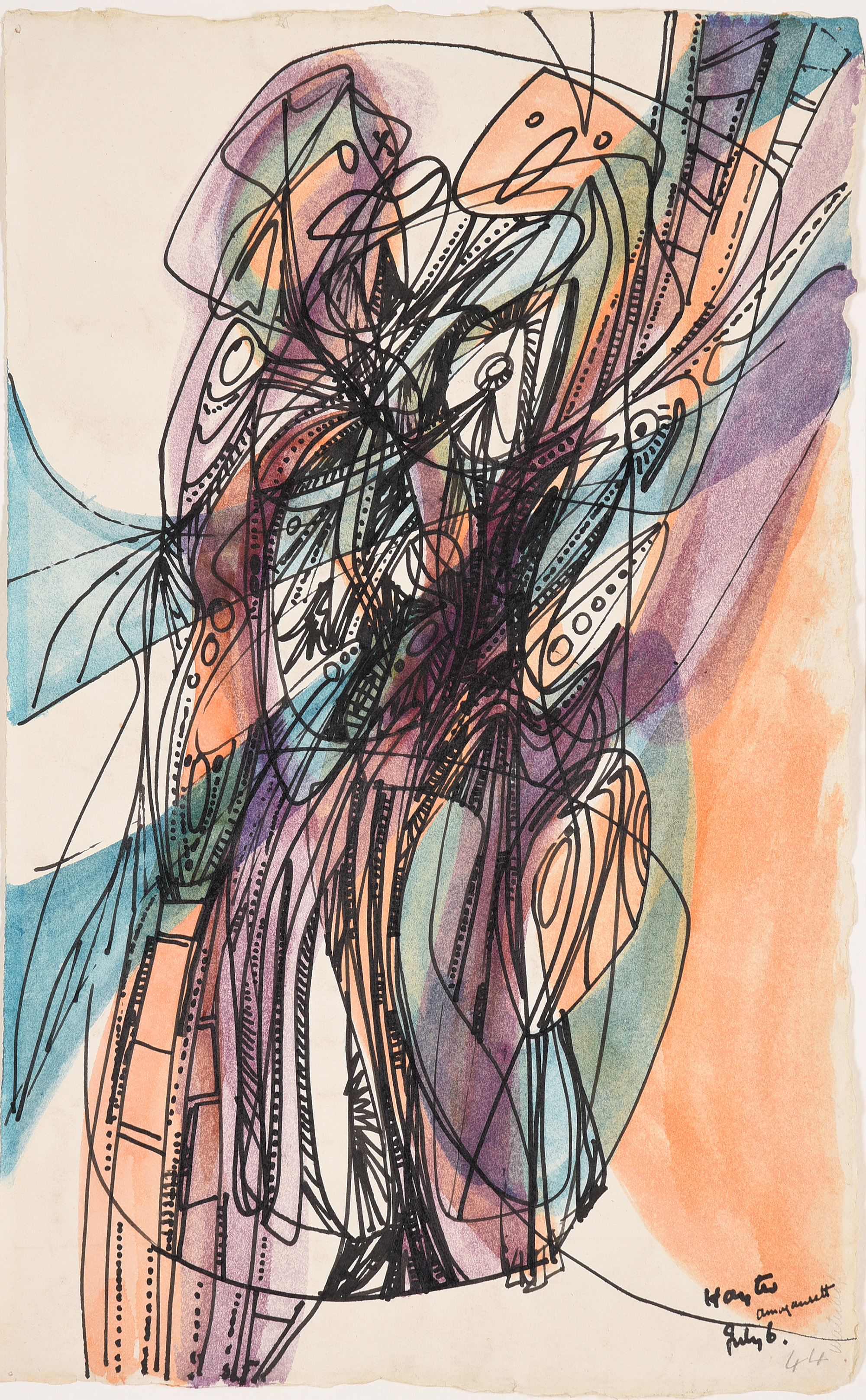 Inline Image - Lot 156: λ Stanley William Hayter (British 1901-1988), 'Abstract (Waterleaf)', Ink and watercolour | Est. £700-1,000 (+ fees)