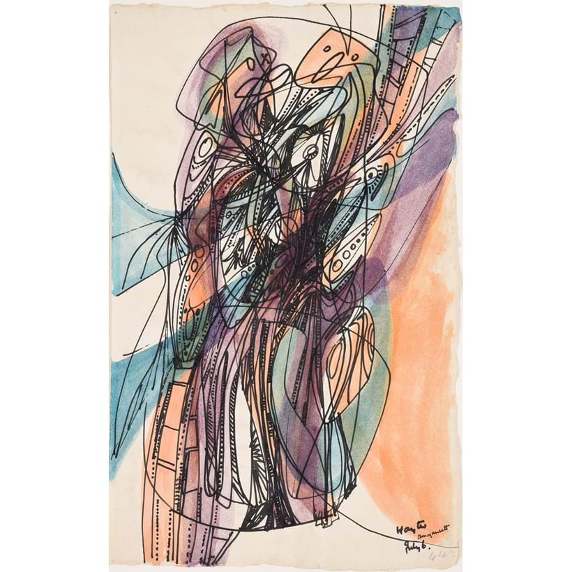 Inline Image - Lot 156: λ Stanley William Hayter (British 1901-1988), 'Abstract (Waterleaf)', Ink and watercolour | Est. £700-1,000 (+ fees)
