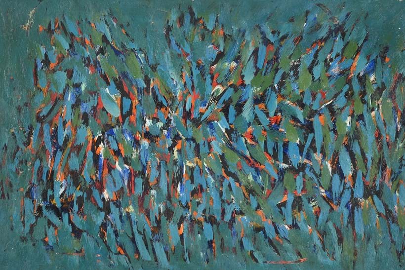 Inline Image - Lot 164: λ Dikran Daderian (French b. 1929), 'Composition', oil on board | Est. £300-500 (+ fees)