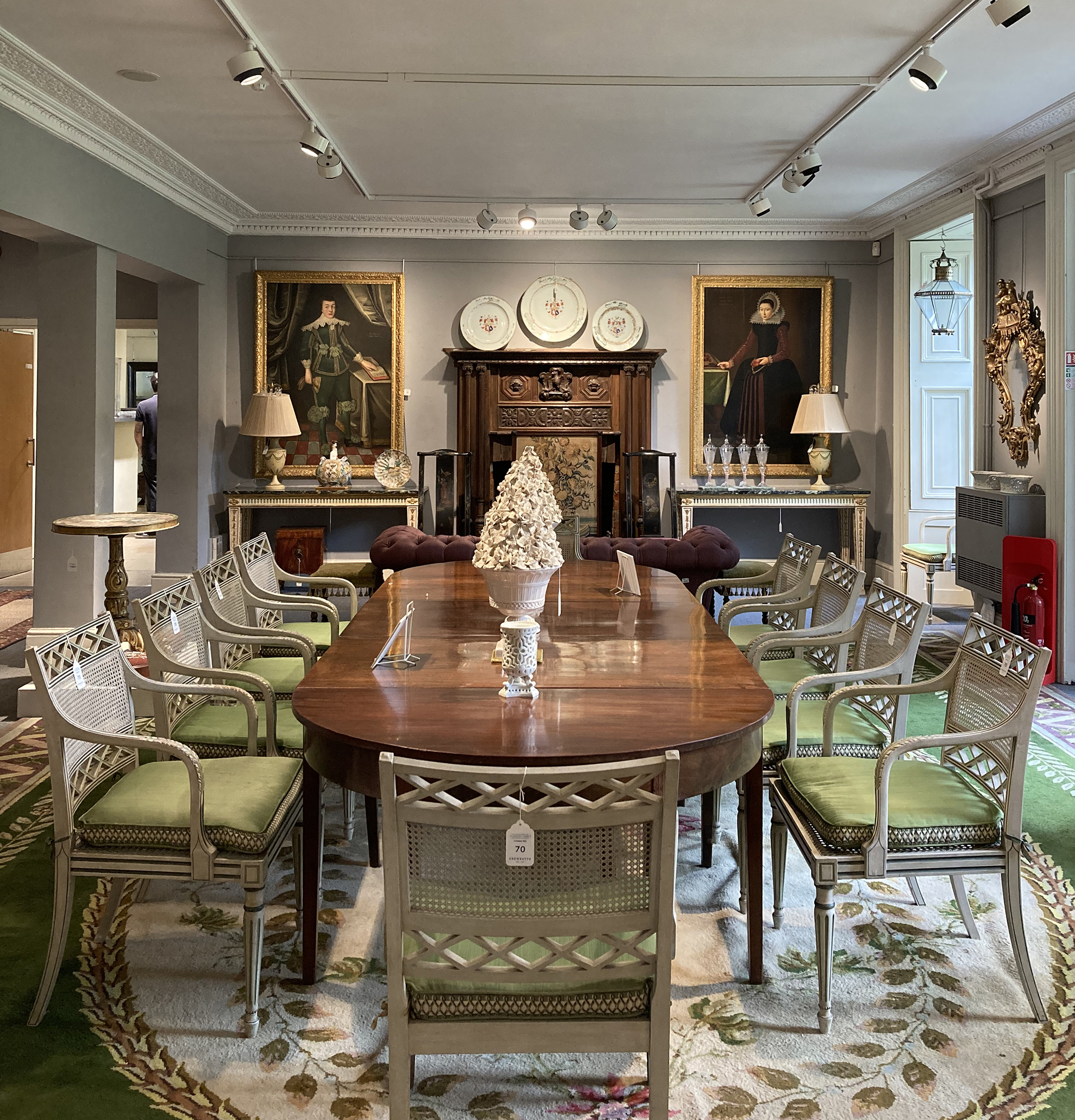 Inline Image - The galleries at Donnington Priory, showcasing items from Flaxley Abbey and Chilham Castle, with lighting supplied by TM Lighting