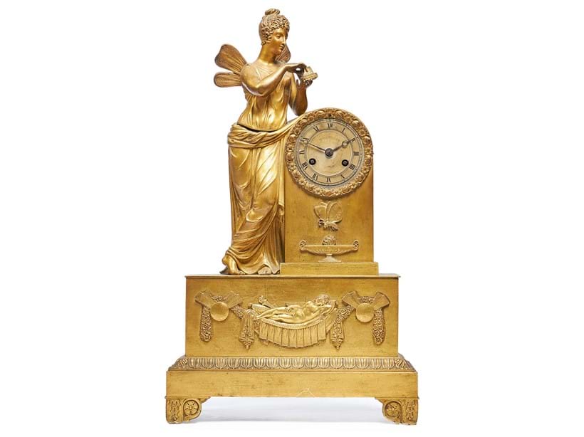 Inline Image - Lot 200: A Charles X gilt metal mantel clock, mid 19th century | Est. £300-500 (+ fees)