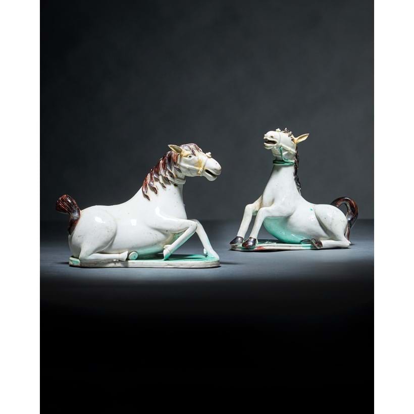 Inline Image - Lot 6: A rare pair of Chinese white glazed figures of horse water droppers, Kangxi | Est. £3,000-5,000 (+ fees)