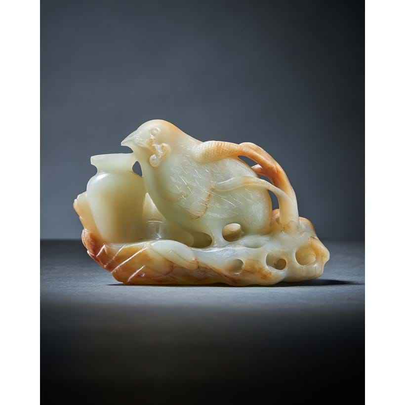 Inline Image - Lot 16: A Chinese white and russet jade model of a quail, Qianlong | Est. £3,000-4,000 (+ fees)