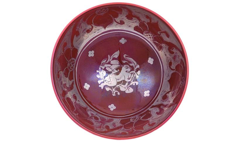 Inline Image - Lot 113: Jonathan Chiswell Jones for JCJ Pottery, a reduction fired lustre porcelain conical bowl, fired June 2022, decorated with central running hare and stylised border  | Est. £100-150 (+ fees)