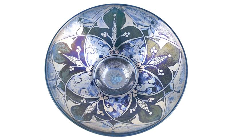 Inline Image - Lot 116: Jonathan Chiswell Jones for JCJ Pottery, a reduction fired lustre porcelain bowl, fired June 2022, decorated with stylised boscage | Est. £120-180 (+ fees)