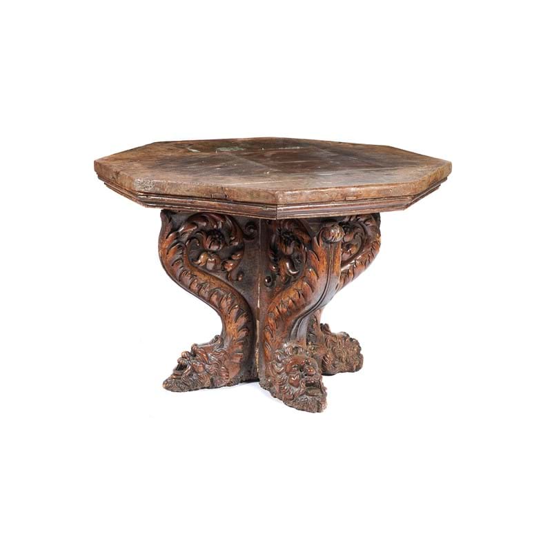  A Continental carved walnut centre table, probably Italian, late 17th century