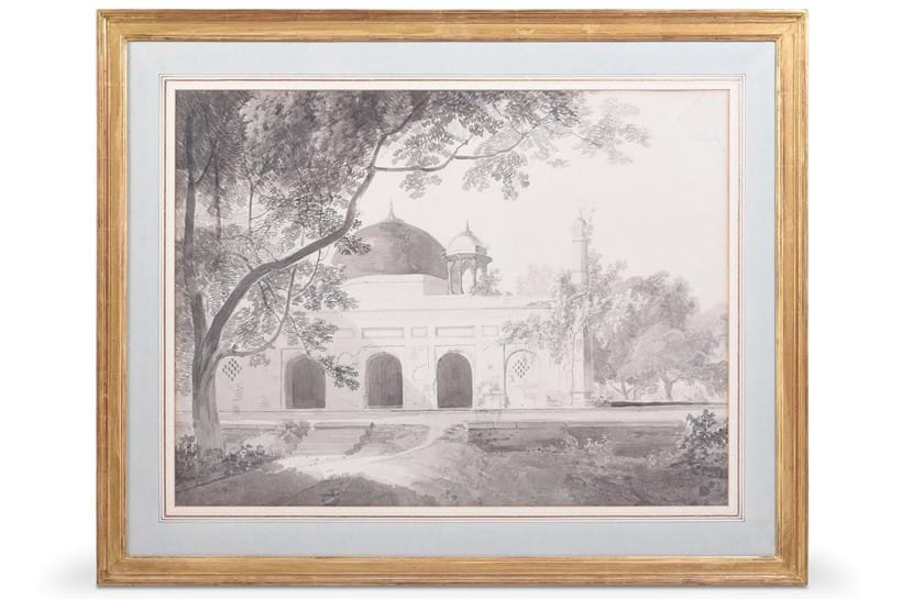 Inline Image - Lot 58: Thomas Daniell (British 1749-1840) and William Daniell (British 1769-1837), 'Mausoleum of Nawaub Asoph Khan, at Raje Mahel', Pencil and grey wash | Est. £6,000-8,000 (+ fees)