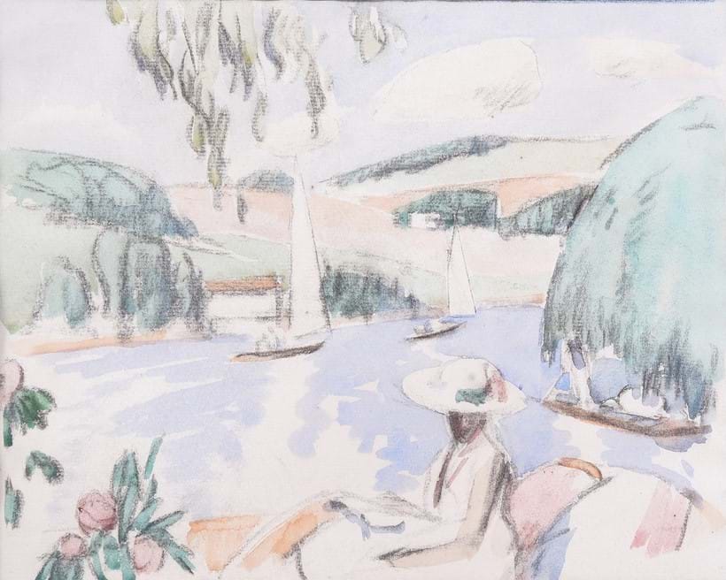 Inline Image - Lot 147: λ John Duncan Fergusson (Scottish 1874-1961), 'The Yachts, Bourne End', Watercolour, pencil and charcoal | Est. £6,000-8,000 (+ fees)