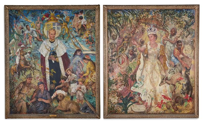 Inline Image - Lot 93: λ Grace Wheatley (British 1888-1970), 'The Coronation Portrait of Queen Elizabeth; The Coronation Portrait of Prince Phillip', Oil on canvas | Est. £10,000-15,000 (+ fees)