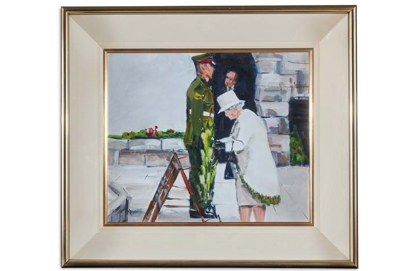Inline Image - Lot 81: λ Michael Hanrahan (Irish b. 1951), 'Her Majesty, Queen Elizabeth at the Garden of Remembrance, Dublin, 17th May', Acrylic on board | Est. £800-1,200 (+ fees)