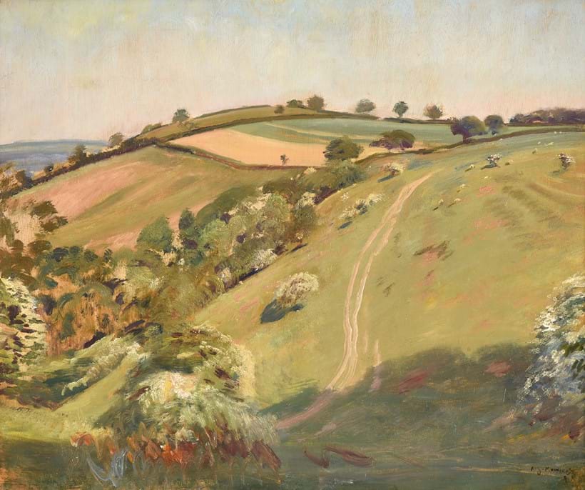 Inline Image - Lot 137: λ Sir Alfred Munnings (British 1878-1959), 'Spring, Withypool, Somerset', Oil on board | Sold for £100,000