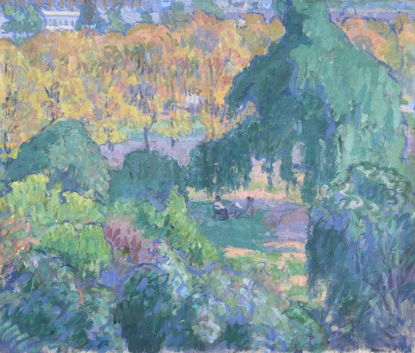 Inline Image - Lot 34: Spencer Frederick Gore (British 1878-1914), 'A Garden Square in Camden Town', Oil on canvas | Sold for £43,750