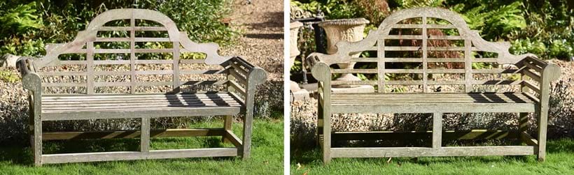 Inline Image - Lot 337: A modern hardwood garden bench, after the design by Edwin Lutyens | Est. £300-500 (+ fees); Lot 339: A hardwood garden bench, modern, after the design by Edwin Lutyens | Est. £300-500 (+ fees)