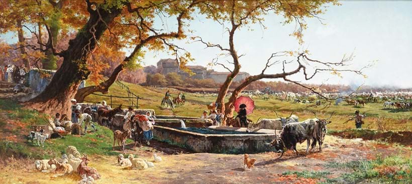 Inline Image - Lot 80: Aurelio Tiratelli (Italian 1842-1900), 'Cattle Fair at Ostia', Oil on canvas | Est. £20,000-30,000 (+ fees)