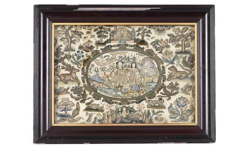 Inline Image - Lot 1: A Charles II embroidered stumpwork panel, 17th century | Est. £1,500-2,500 (+ fees)